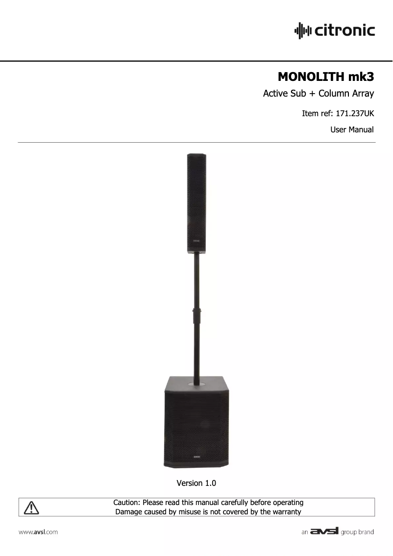 Page 1 of the manual User Manual Citronic Monolith mk3