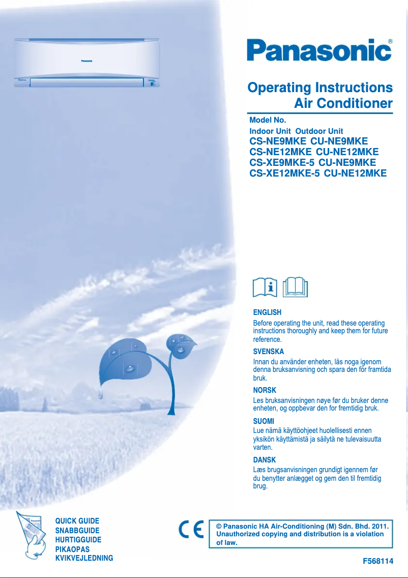 Page n°1 - Manuel utilisateur Panasonic CS-XE9MKE-5