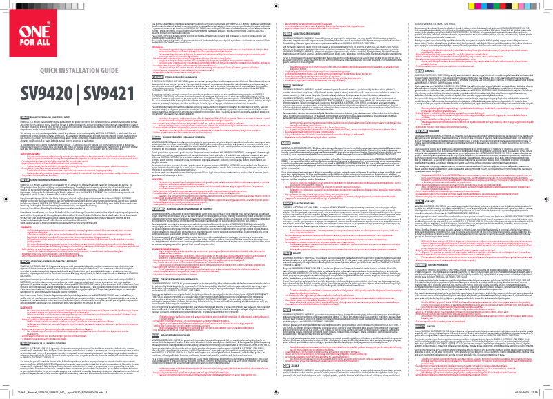 Page n°1 - Manuel utilisateur One for all SV 9420