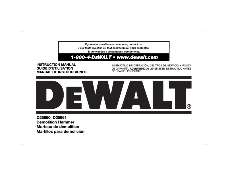 Page 1 de la notice Manuel utilisateur DeWalt D25960
