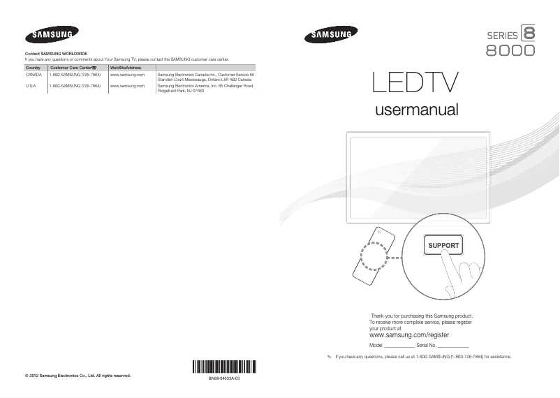 Image de la première page du manuel de l'appareil UN60ES8000