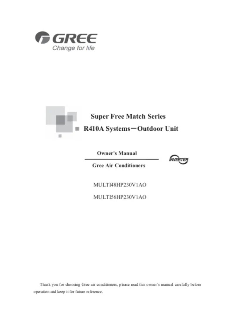 Page 1 de la notice Manuel utilisateur Gree MULTI48HP230V1AO