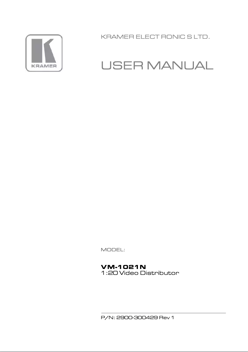 Page n°1 - Manuel utilisateur Kramer VM-1021N
