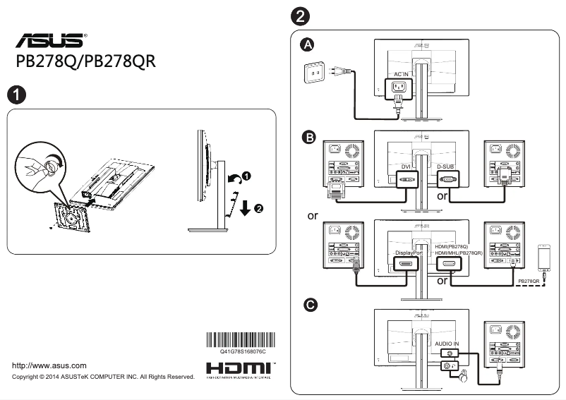 Page 1 de la notice Manuel utilisateur Asus PB278Q