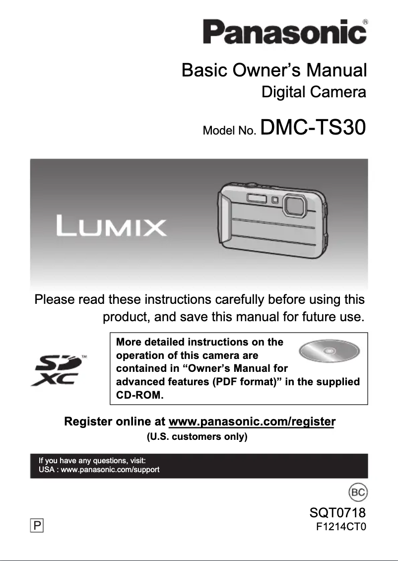 Page 1 de la notice Manuel utilisateur Panasonic Lumix DMC-TS30K