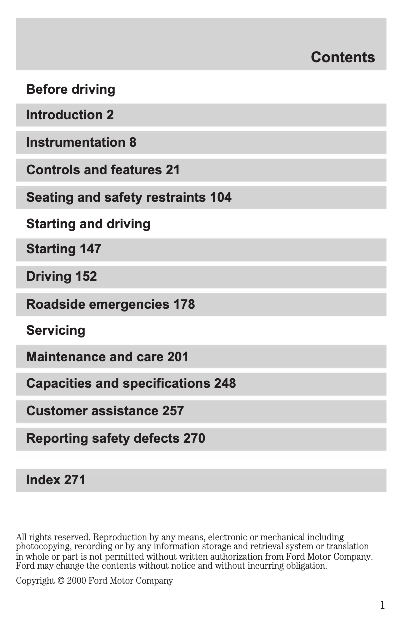 Page n°1 - Manuel utilisateur Ford Expedition (2001)