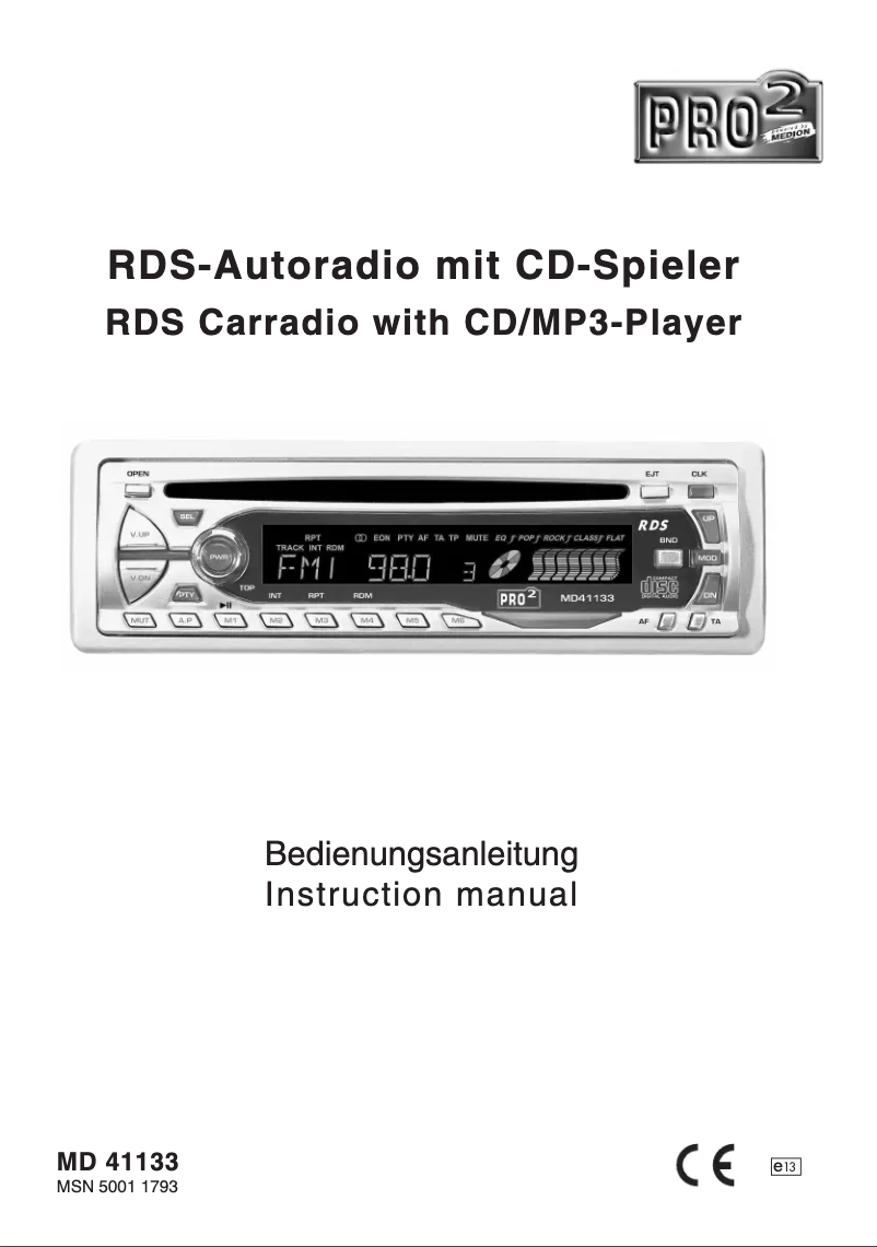 Imagen de la primera página del manual del dispositivo MD 41133