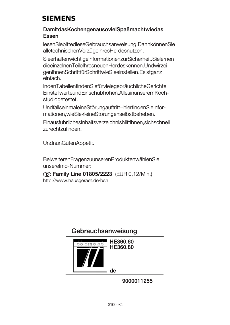 Page 1 de la notice Manuel utilisateur Siemens HE360260