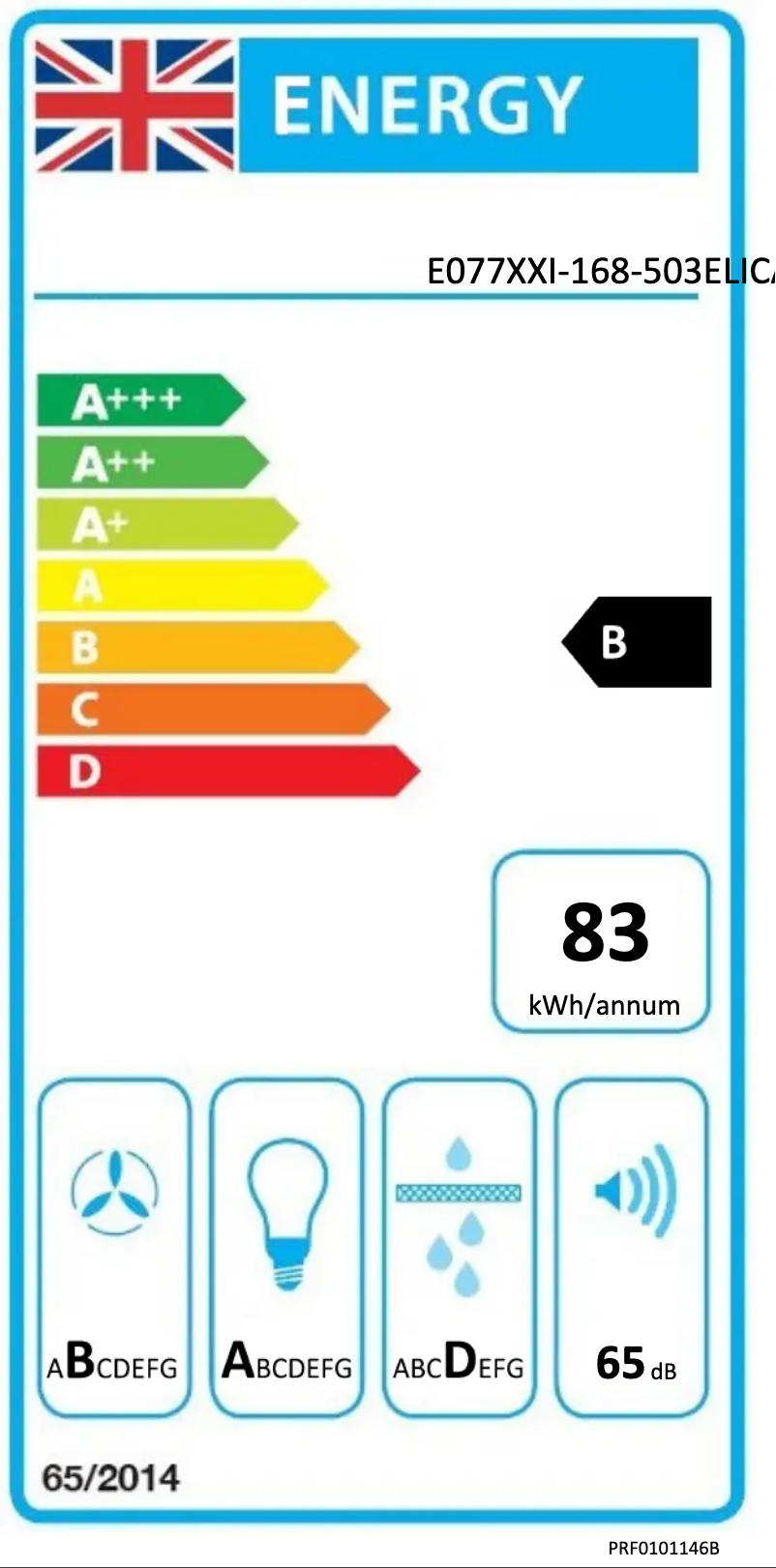 Page 1 de la notice Label énergétique Elica STRIPE PRF0101146B