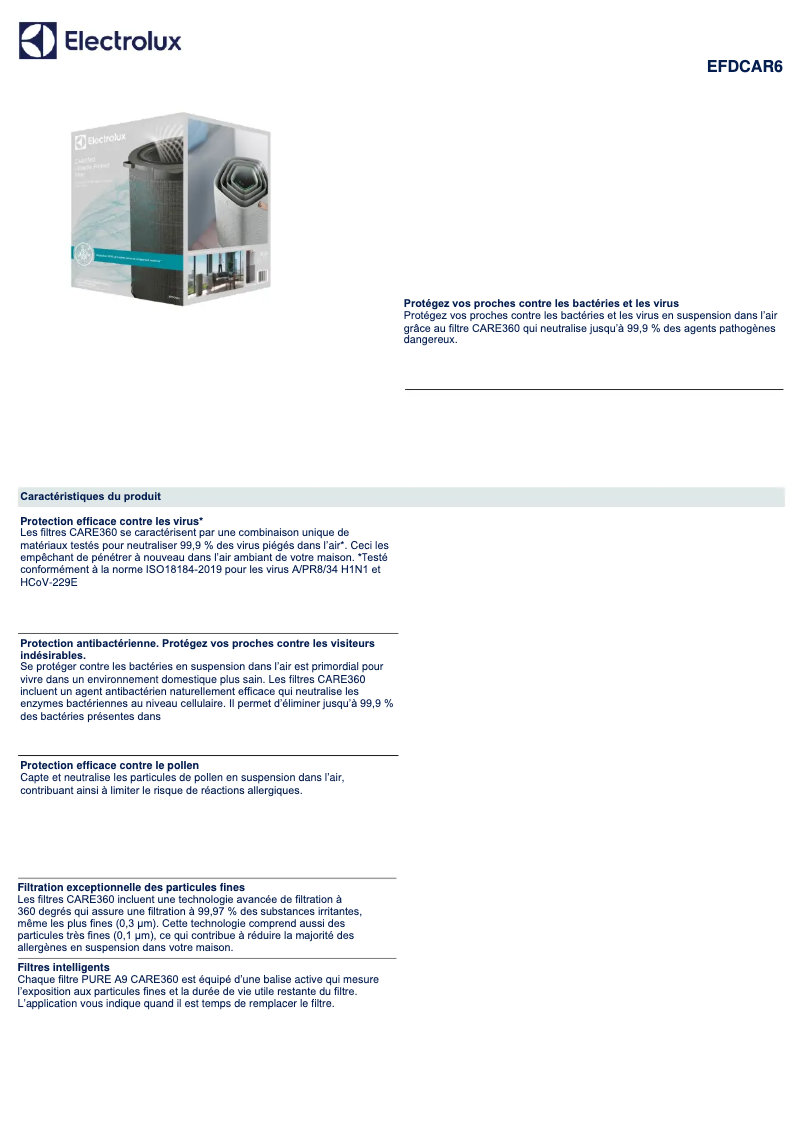 Page 1 de la notice Manuel utilisateur Electrolux EFDCAR6