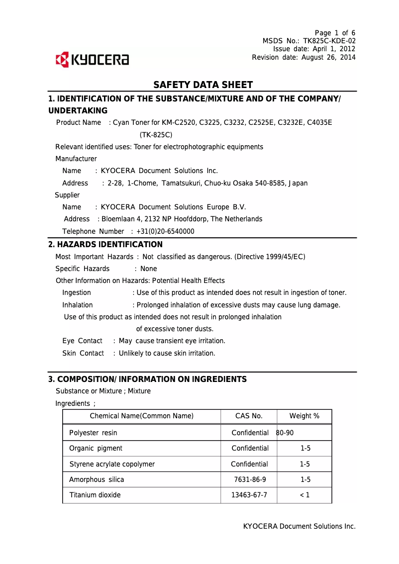 Página 1 del manual Instrucciones de seguridad Kyocera KM-C3232E