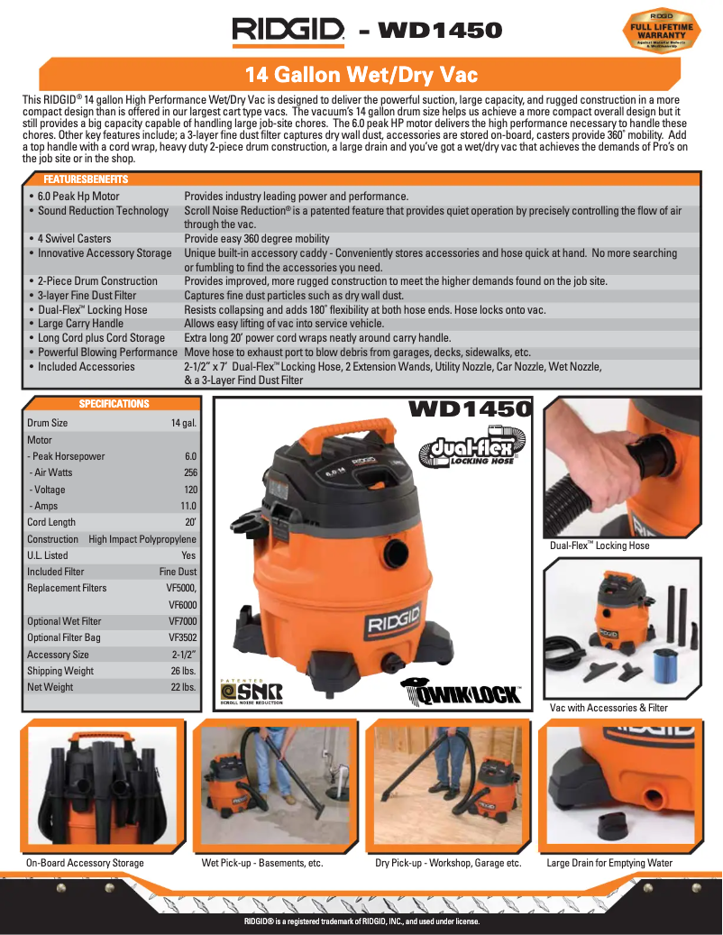 Página 1 del manual Catálogo Ridgid WD1450EX1
