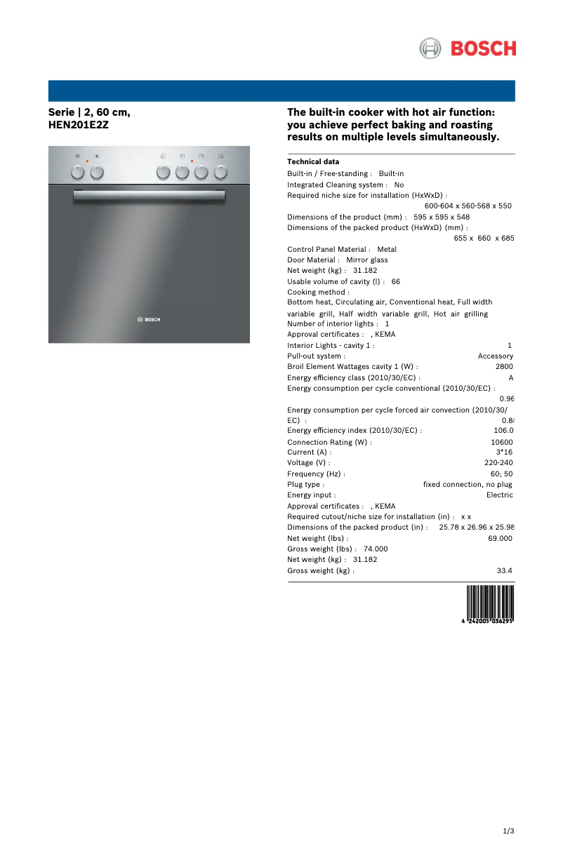 Image de la première page du manuel de l'appareil HEN201E2Z