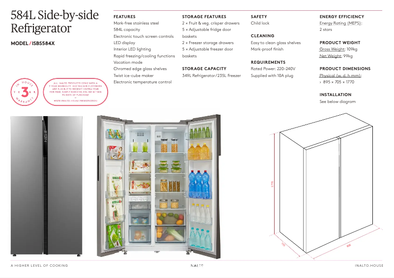 Page 1 de la notice Fiche technique InAlto ISBS584X