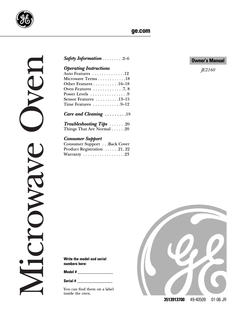 Page 1 de la notice Manuel d'utilisation et d'entretien GE Profile JE2160CF