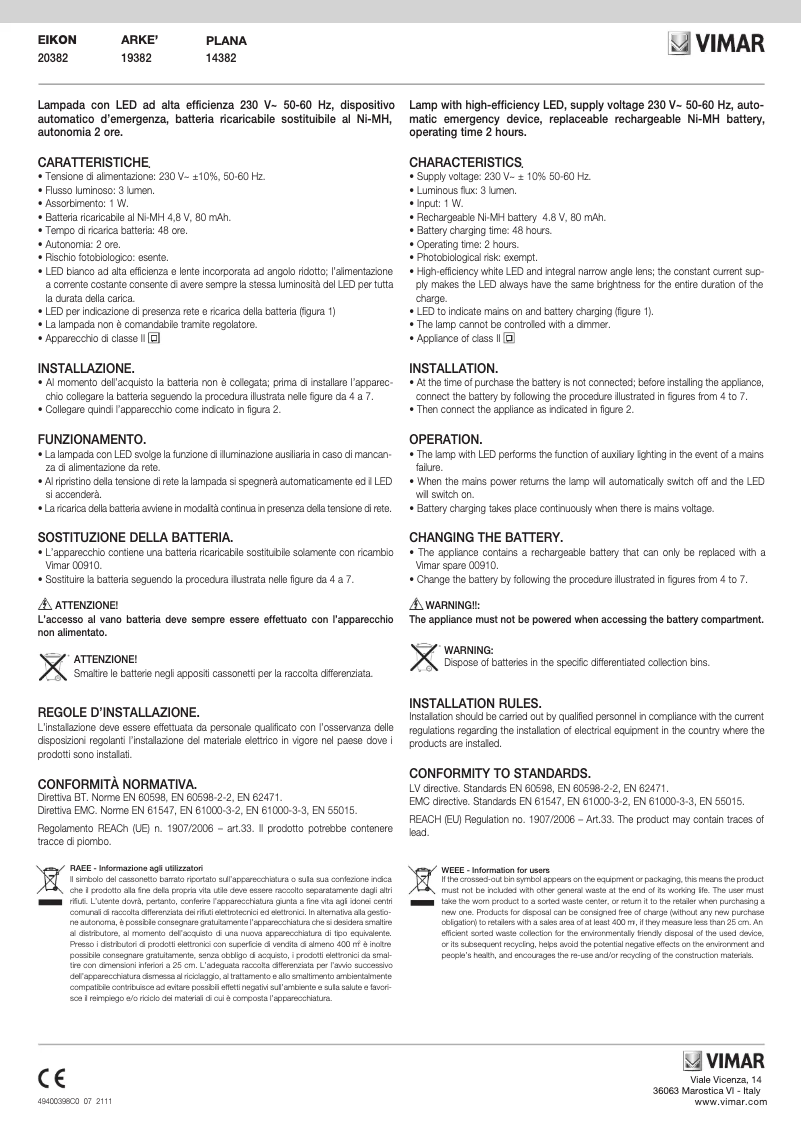 Page n°1 - Manuel utilisateur Vimar 20382