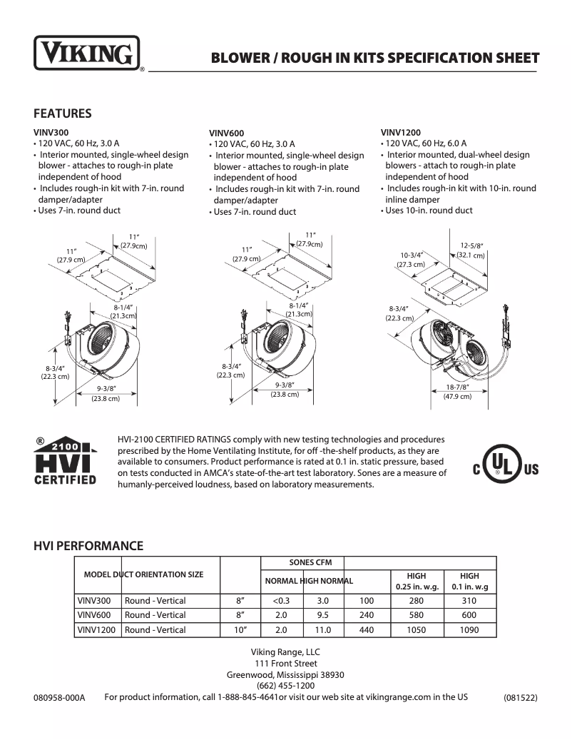 Page n°1 - Fiche technique Viking TVWH360CS