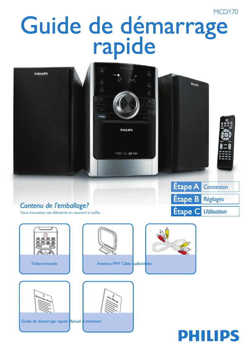 Page 1 de la notice Guide de démarrage rapide Philips MCD170