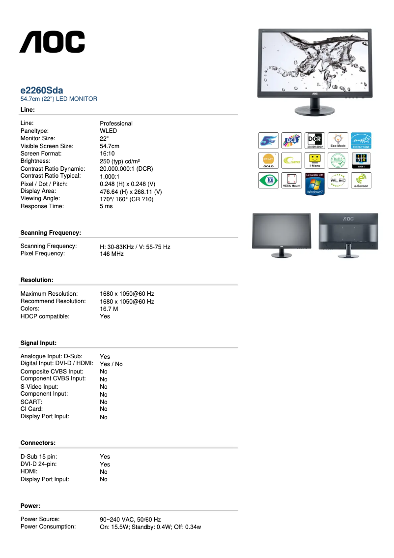 Image de la première page du manuel de l'appareil E2260SDA