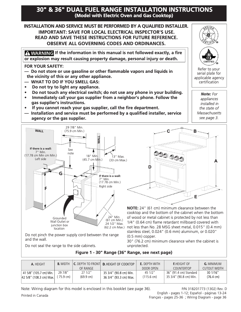 Page 1 de la notice Guide d'installation Electrolux E36DF76GPS