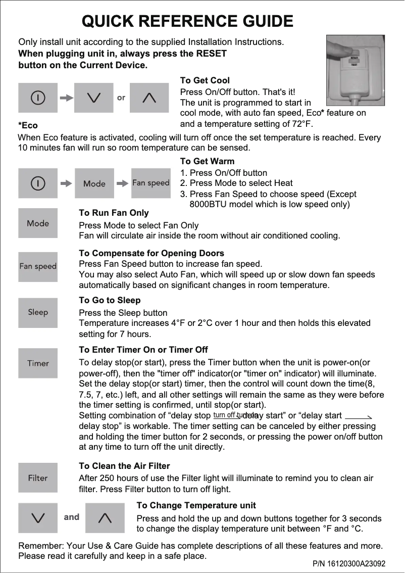 Page 1 de la notice Guide de démarrage rapide Frigidaire FHWE182WB2