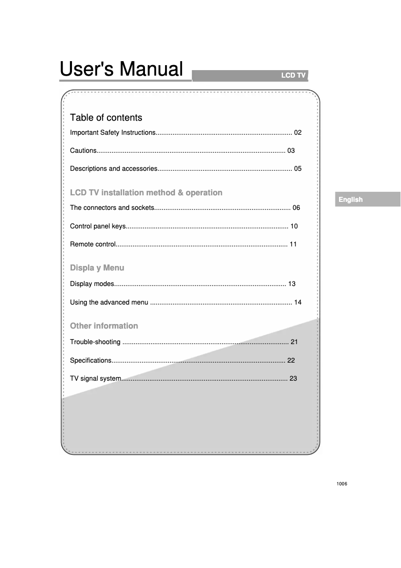 Page n°1 - Manuel utilisateur V7 LTV37DA