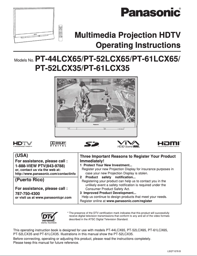 Page 1 de la notice Manuel utilisateur Panasonic PT-61LCX65