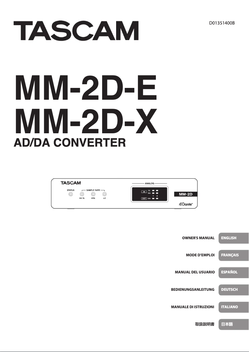 Page 1 of the manual User Manual Tascam MM-2D-X
