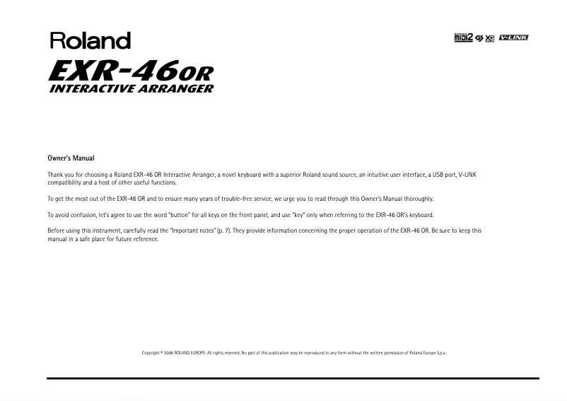 Page 1 de la notice Manuel utilisateur Roland EXR-46 OR