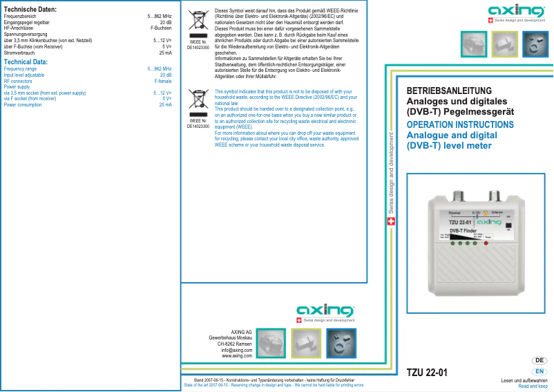 Image de la première page du manuel de l'appareil TZU 22-01