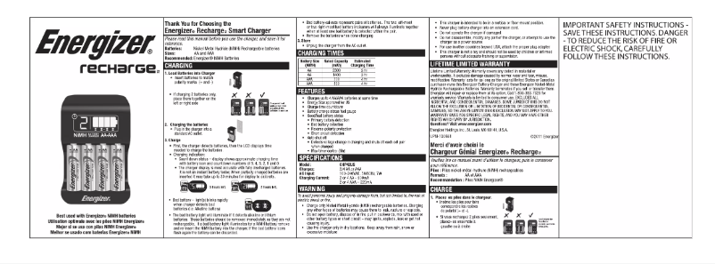 Page n°1 - Manuel utilisateur Energizer CHP4WB4