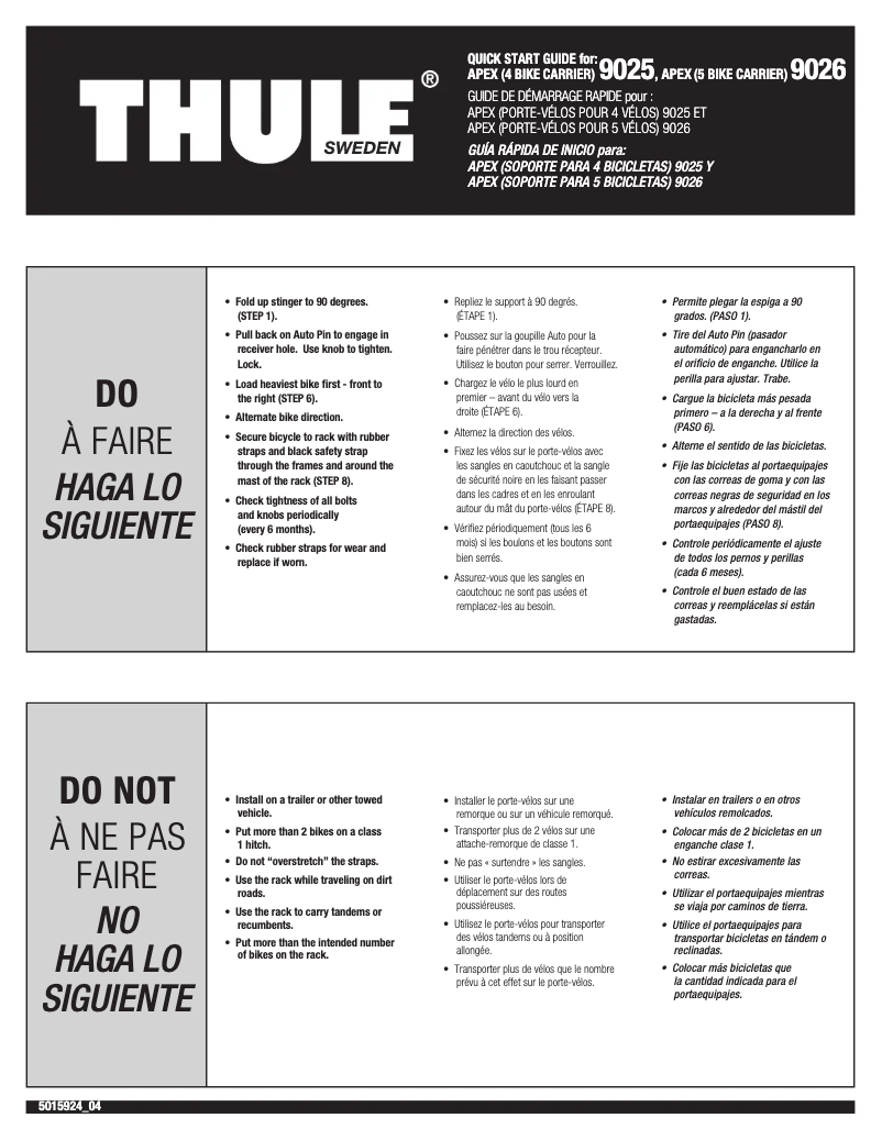 Page 1 de la notice Manuel utilisateur Thule Apex 4 Bike 9025