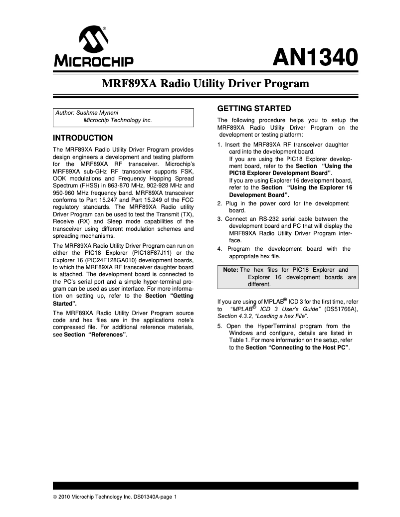 Image de la première page du manuel de l'appareil MRF89XAM9A