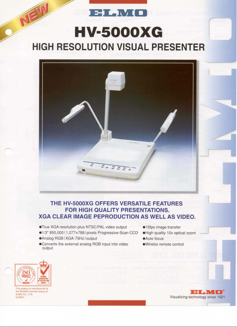 Image de la première page du manuel de l'appareil HV-5000XG