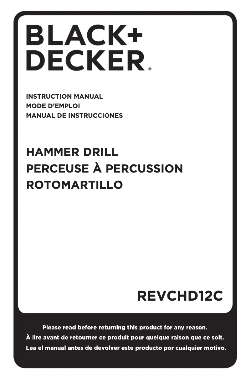 Page 1 de la notice Manuel utilisateur Black & Decker REVCHD12C