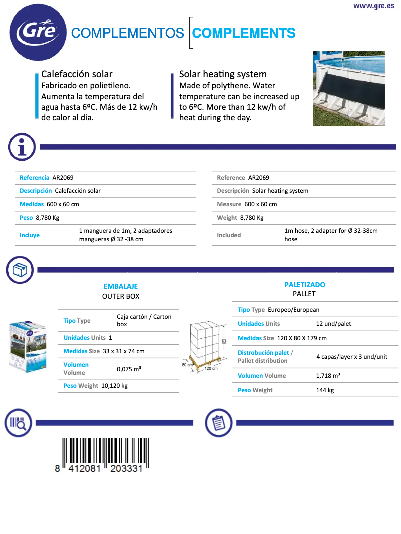 Page 1 de la notice Fiche technique Gre AR2069