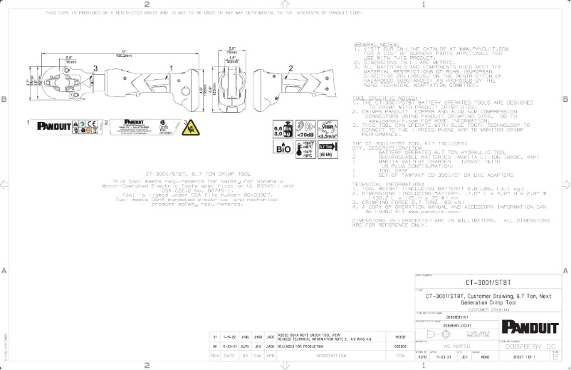 Page n°1 - Dessin technique Panduit CT-3001/STBT