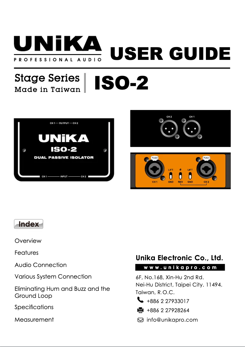Page 1 de la notice Manuel utilisateur UNiKA ISO-2