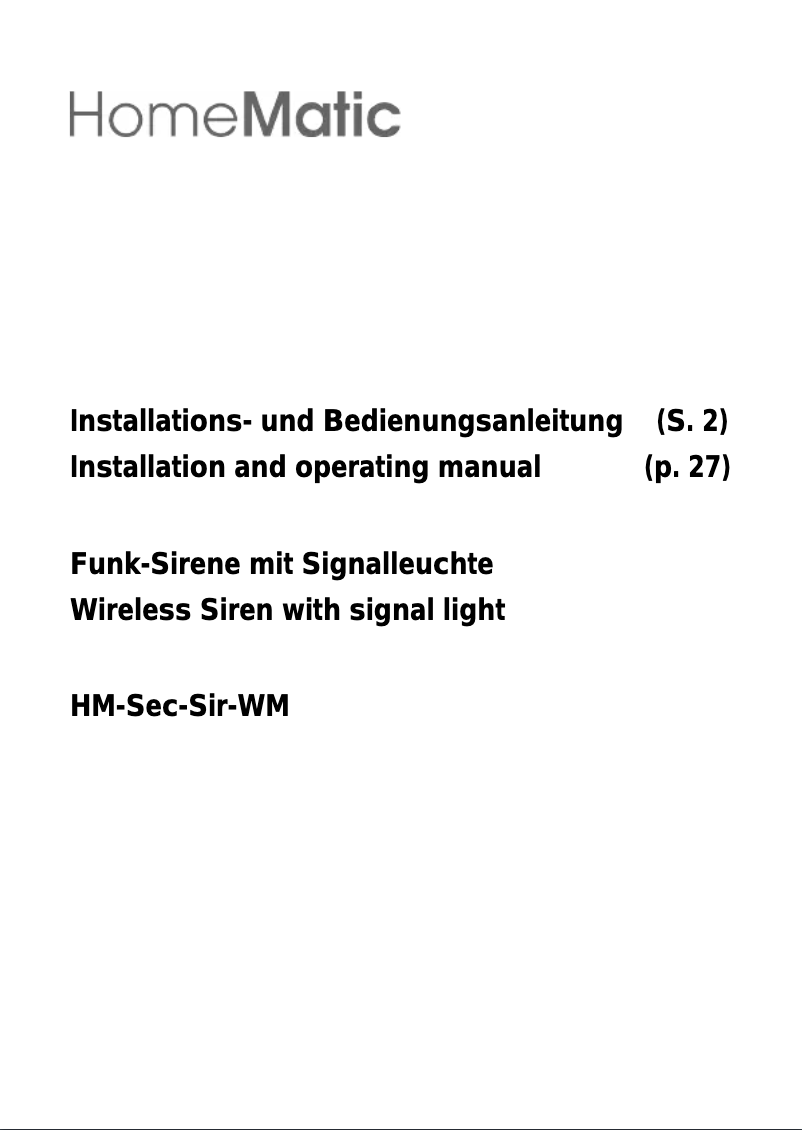 Page 1 de la notice Manuel utilisateur Homematic IP HM-Sec-Sir-WM