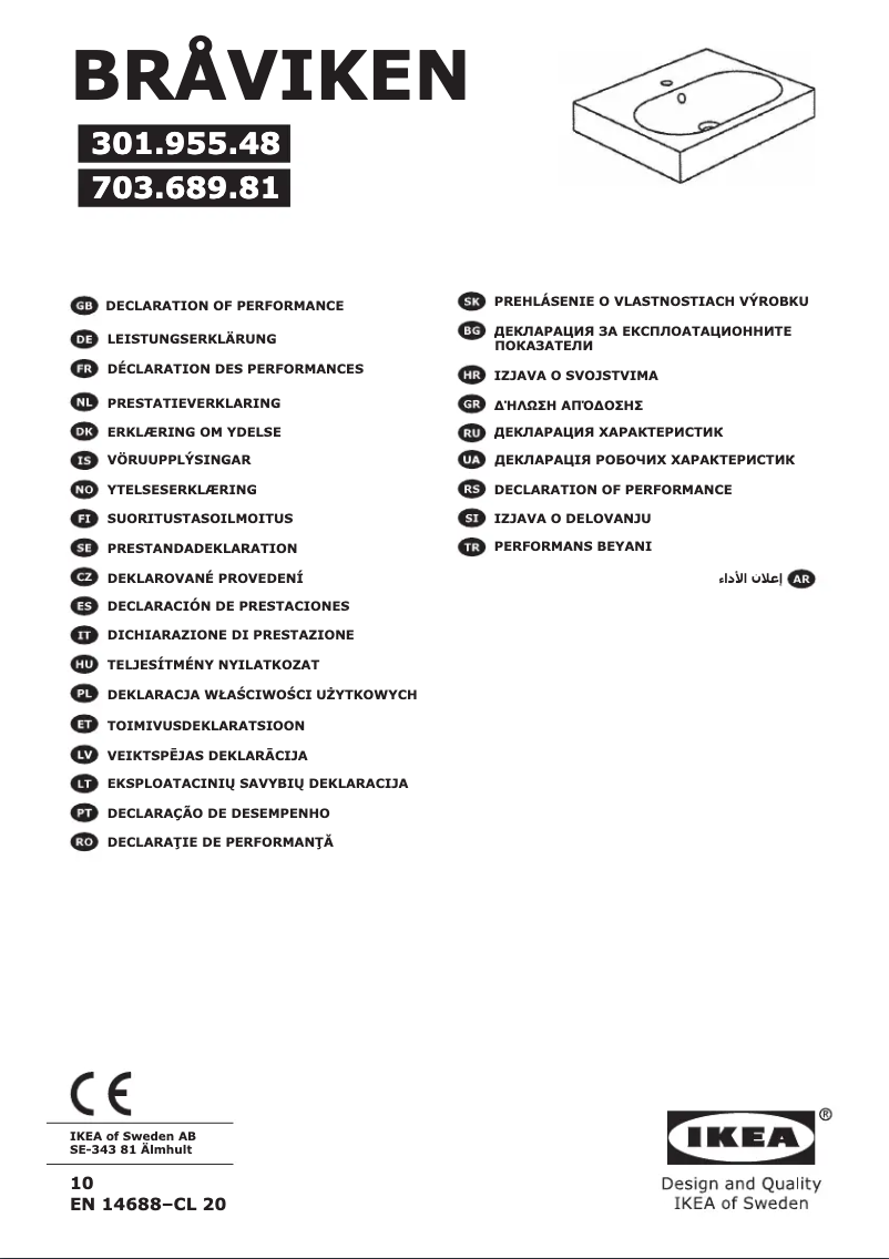 Page 1 de la notice Manuel utilisateur Ikea BRÅVIKEN 301.955.48