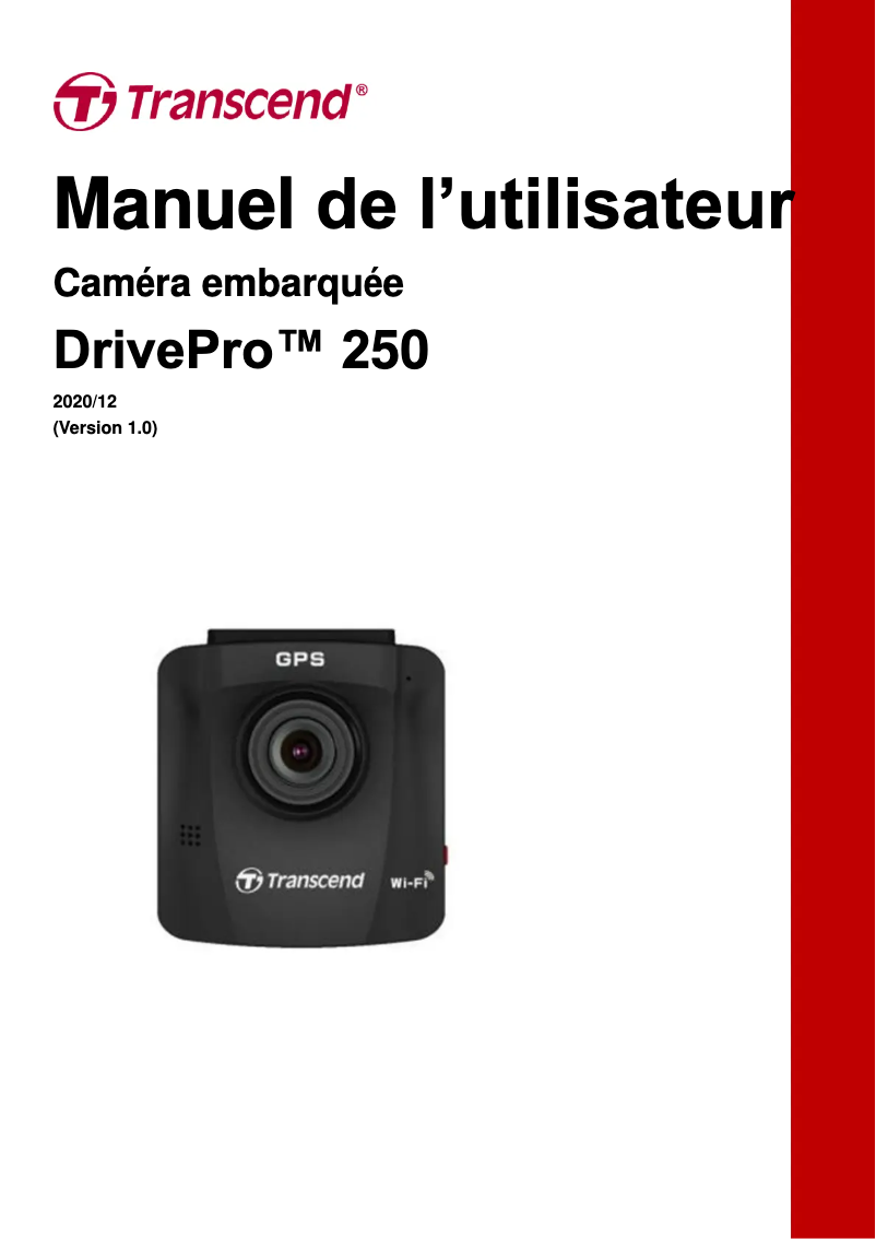 Page n°1 - Manuel utilisateur Transcend DrivePro 250