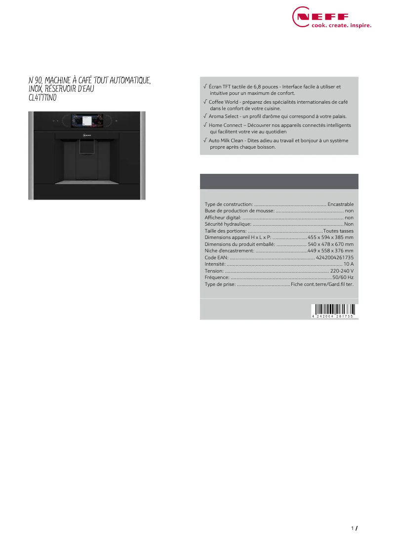 Page n°1 - Fiche technique Neff CL4TT11N0