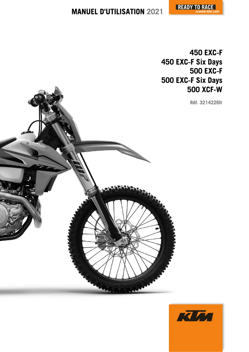 Page 1 de la notice Manuel utilisateur KTM 450 EXC-F Six Days (2021)