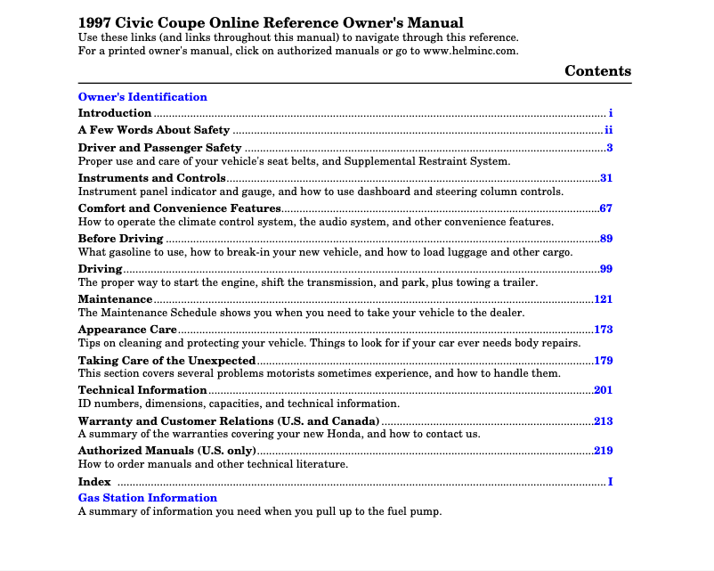 Página 1 del manual Manual de usuario Honda Civic (1997)