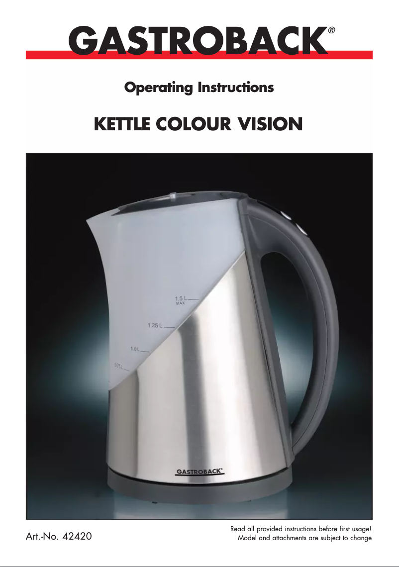 Page 1 de la notice Manuel utilisateur Gastroback 42420