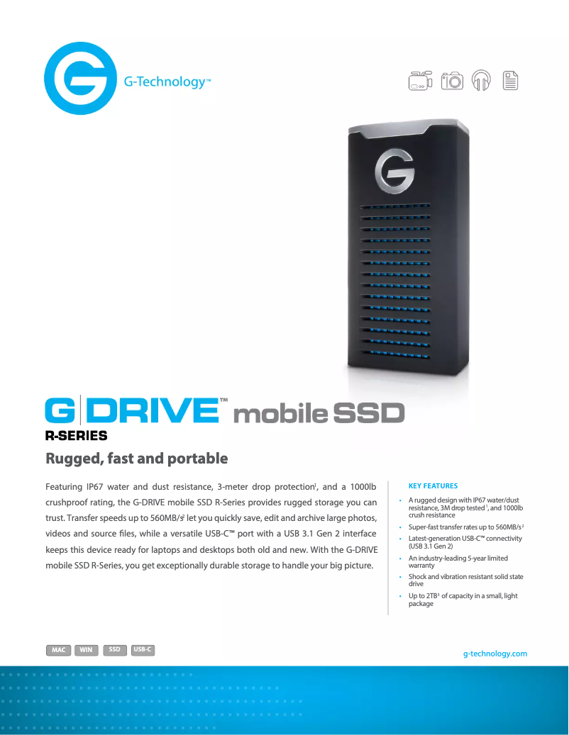 Page n°1 - Fiche technique G-Technology G-DRIVE mobile SSD R-Series