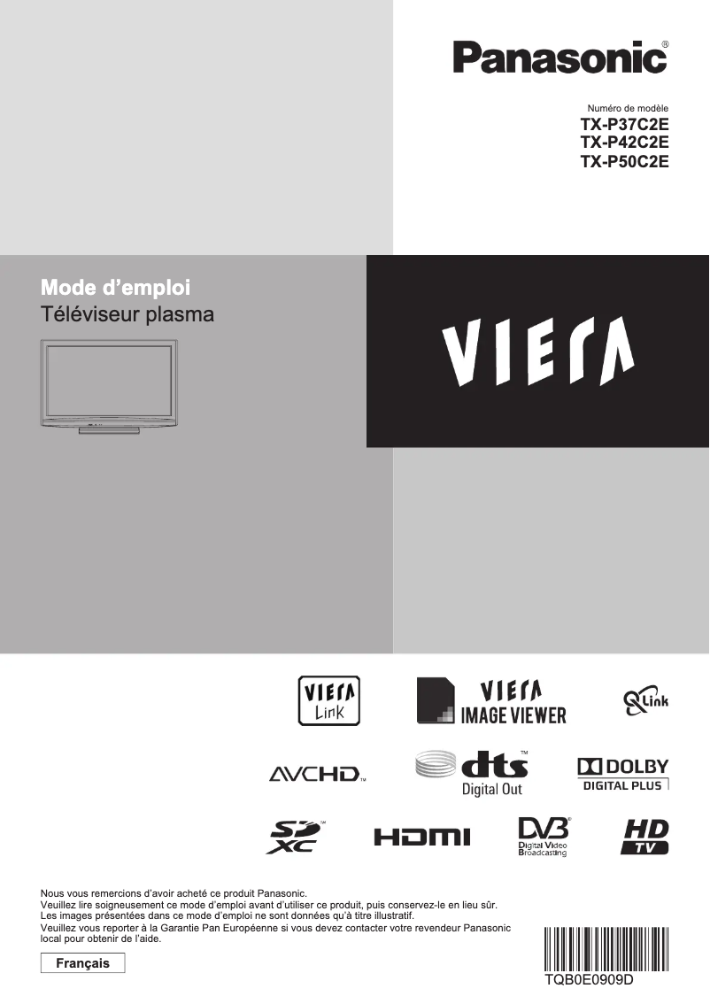 Page 1 de la notice Manuel utilisateur Panasonic TX-P50C2E