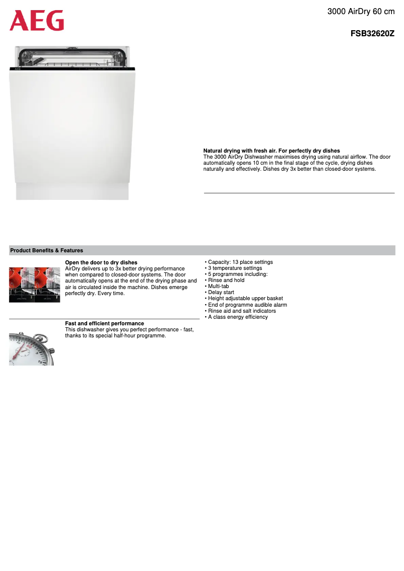 Page 1 de la notice Fiche technique AEG FSB32620Z