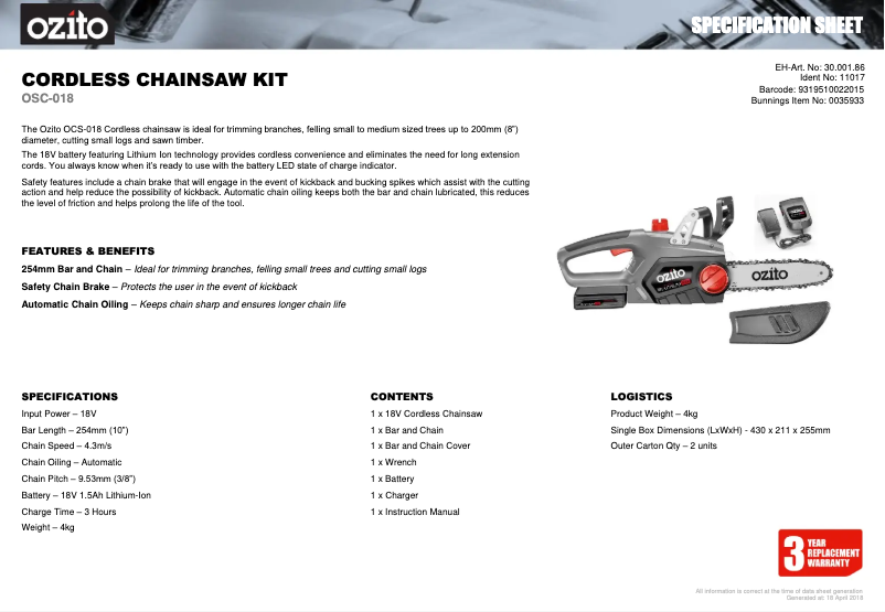 Image de la première page du manuel de l'appareil OCS-018