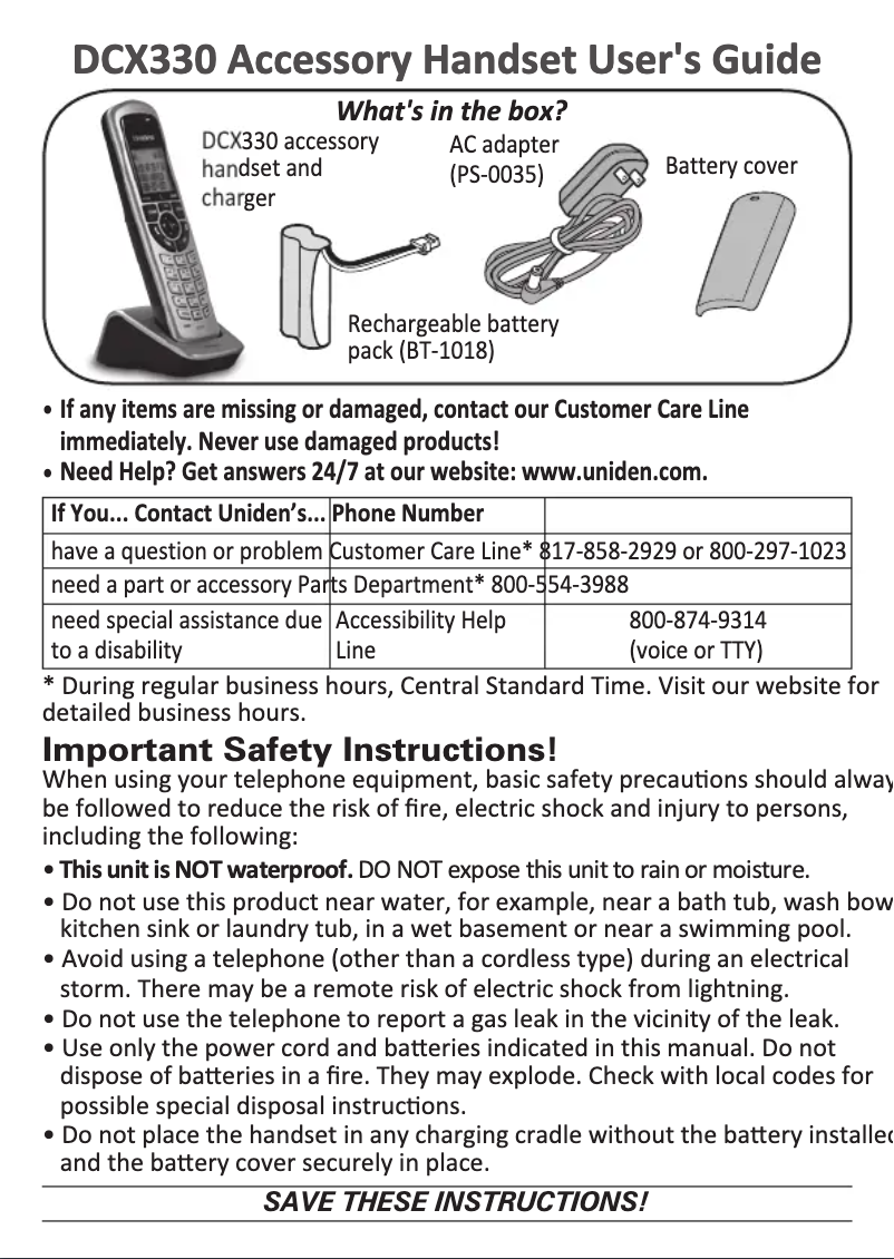 Page 1 of the manual User Manual Uniden DCX330